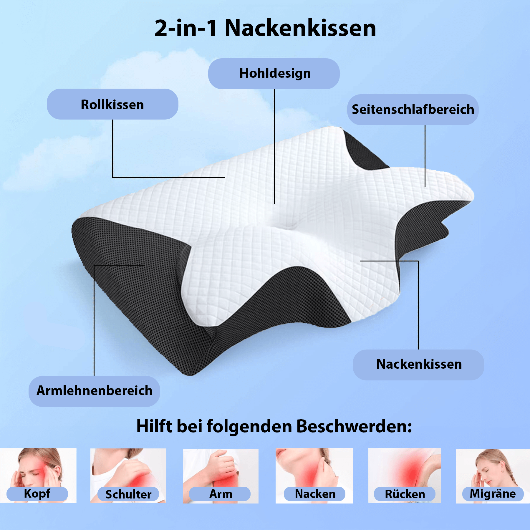 LIKISA NINA - Ergonomisches Nackenkissen für Seiten- und Rückenschläfer